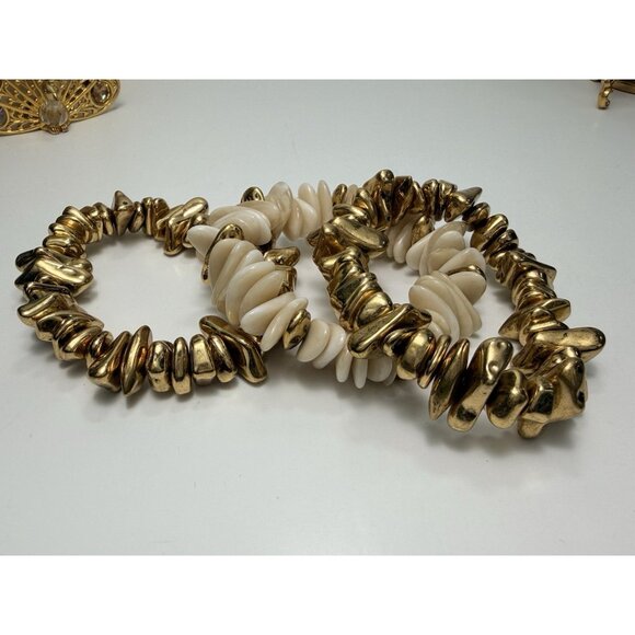 ZARA Gold Tone And Ivory Beaded Stretch Bracelets Set Of 3 - Picture 4 of 5
